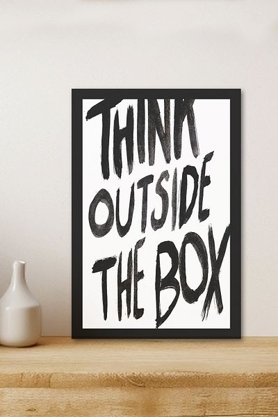 Zevahir Mobilya Dekorasyon 1 Piece Think Outside the Box Written Wooden Black Frame Look Mdf Table