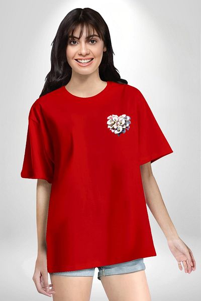 Angemiel Kala Lily Flower Elegance of Purity Red Oversize Women Men Front Minimal Printed T-Shirt