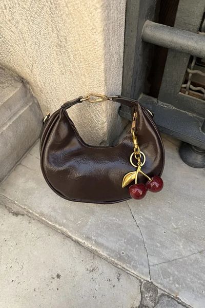LEONAS Γυναικεία τσάντα χεριών και ώμου Cherry Charm Gift Alyona Leather Bitter Brown