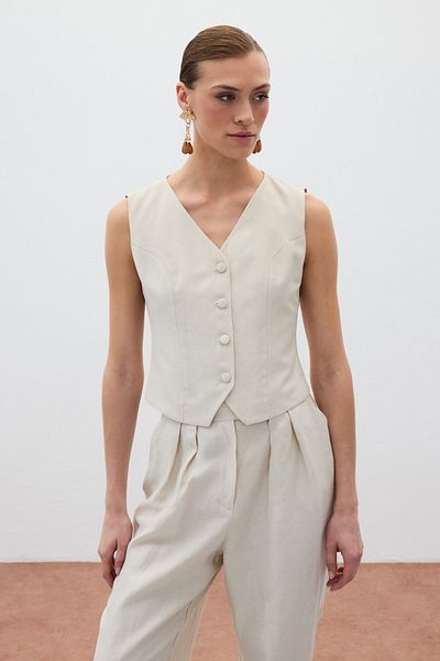 Sateen Linen Vest - Stone