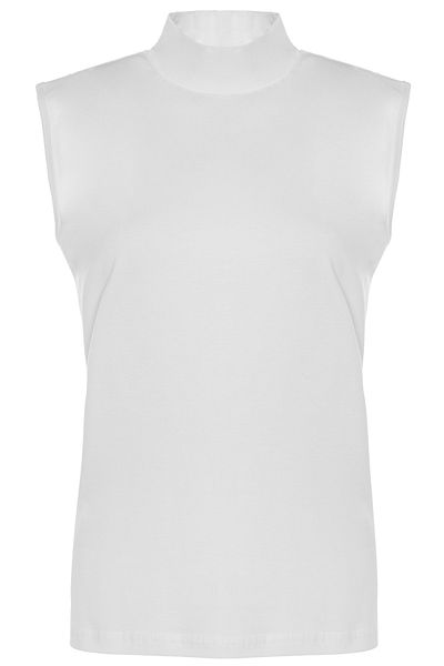 TOLIN Tricou cu gât țesut din bumbac lycra cu mâneci zero pentru femei 1257