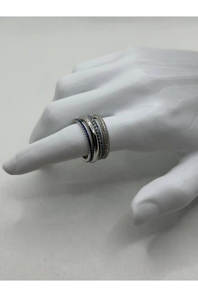 lysiaaccessory Set of 4 Stone Combination Steel Rings – Silver Color Blue Stone