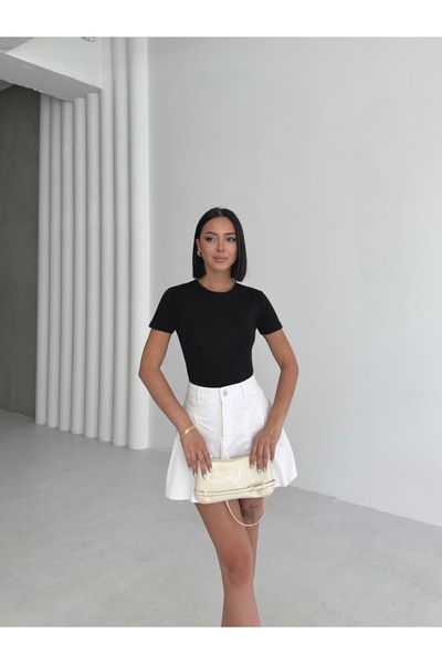 Lunamiratto Дамски памучен боди с къс ръкав и черно боди с кръгло деколте, ик...