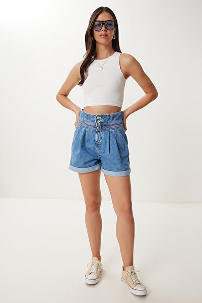 Lovelyİstanbul Yüksek Bel Denim Şort LUT0019 AÇIK MAVİ