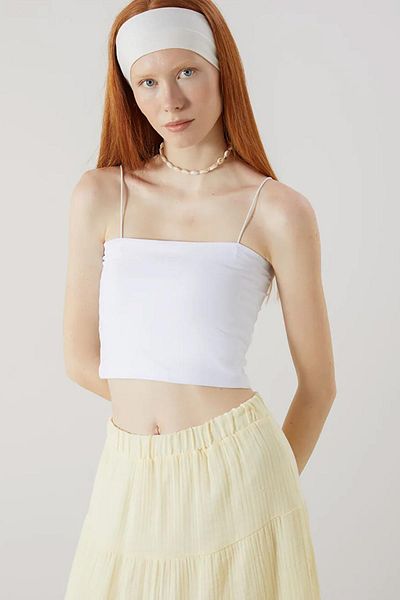 TENA Women's White Spaghetti Strap Full Lycra Undershirt with Glops Inside