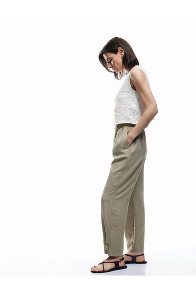 Koton Modal Blend Elastic Waist Pocket Loose Straight Leg Trousers