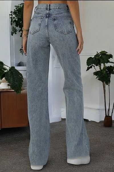 byhaziran butik Meria Young Girl Blue Snow Wash High Waist Lycra Loose Wide Leg Jeans