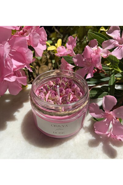 ORİVYA HOME 330 Cc Gül Kokulu Soya Wax Mum – Kuru Güllü & Pamuk Fitilli Dekor...