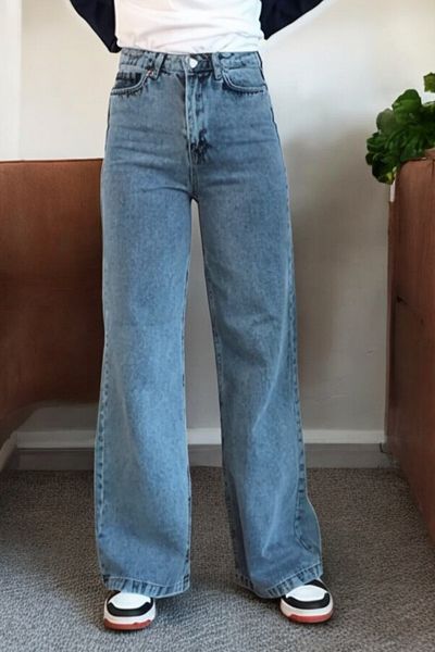 byhaziran butik Lissa Young Girl Blue Wash High Waist Lycra Loose Wide Leg Jeans