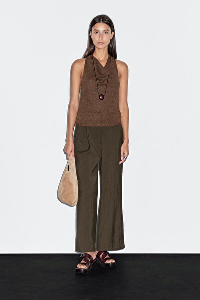 Massimo Dutti Pamuklu triko halter yaka top