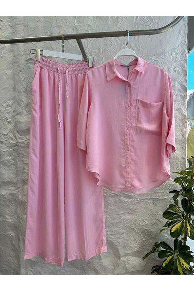 Telablanka Shirt Elastic Pants Set_Pink