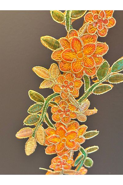 Gönülden Tasarım Iron-Sticking Leafy Vine Flower Armature Sewing Application 38X12 cm Orange
