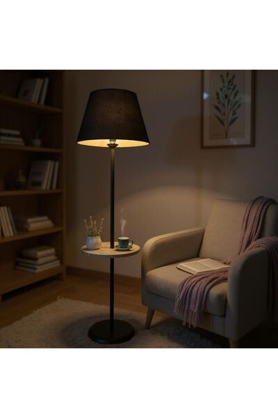 Ömür Avize sephaplı lambader konık sapka siyah ayaklı