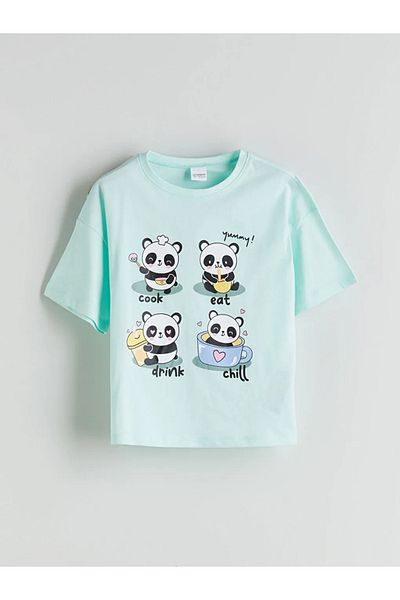 LC Waikiki Lcw Kids Turquoise Crew Neck Girls Pajamas Set