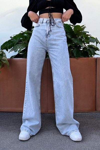 byhaziran butik Melis Young Girl Blue Wash High Waist Lycra Loose Wide Leg Jeans