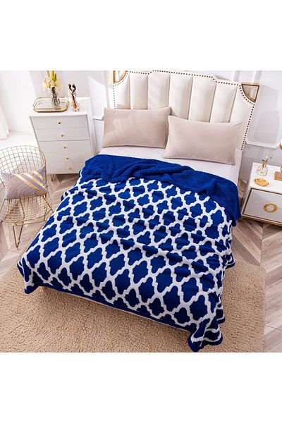 FIONNA.RO Cocolino Blanket With Fur - Dark Blue