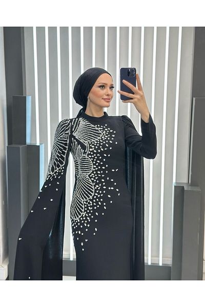 MERETTO By Akıl Βραδινό φόρεμα Suzana Fabric Judge Collar Stone Cape με λεπτομέρεια με επένδυση