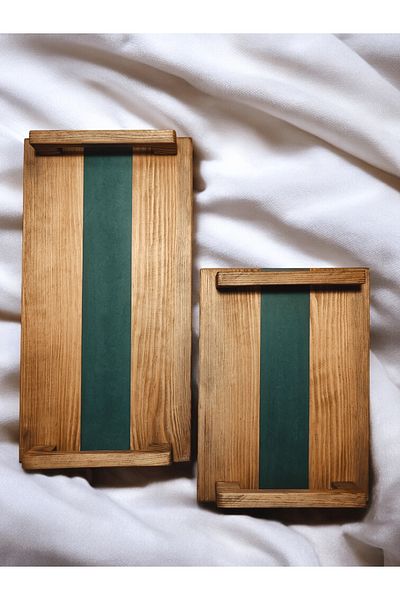 websunday Wooden Epoxy Presentation Tray, Coffee Tray, Engagement Tray