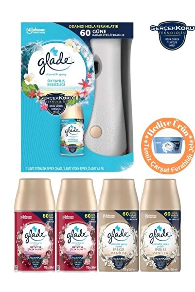 Glade Otomatik Sprey Sistem Ve Yedek Okyanus Sessizliği Oda Kokusu 4 Lü Promosyon Paketi
