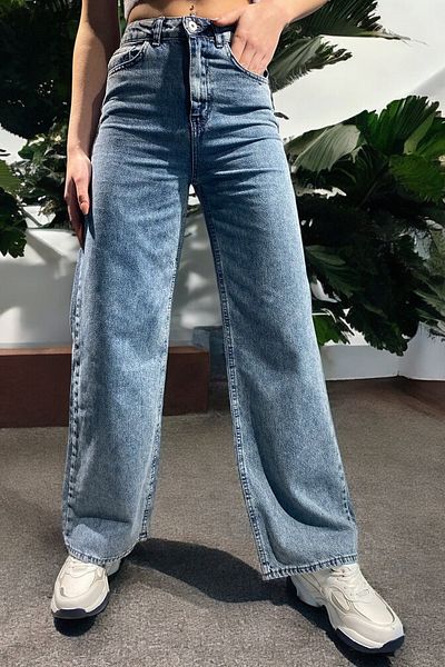 byhaziran butik Loras Young Girl Blue Wash High Waist Lycra Loose Wide Leg Jeans