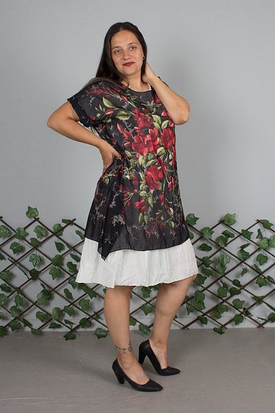 Truva XXL Cheesecloth Fabric Authentic Black Floral Pattern Plus Size Dress – Summer and Comfortable Model