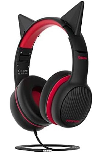 Promate Kids Headset, Cute Kids Safe Foldable Wired Over-Ear Headphones with Audio Share Port, Remov