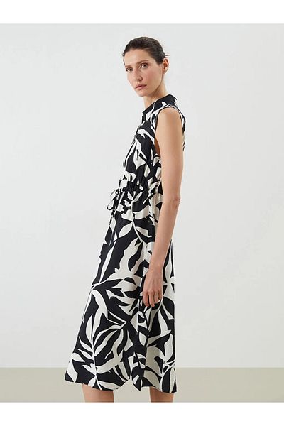 LC Waikiki Lcwaikiki Classic Black Patterned Shirring Shirt Dress