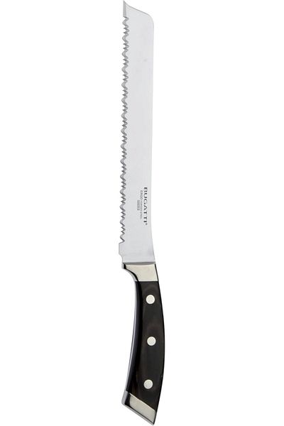 BUGATTI | Ergo Pakka Bread Knife, Kitchen Knife in Stainless Steel and Wood, Serrated Blade for Clea