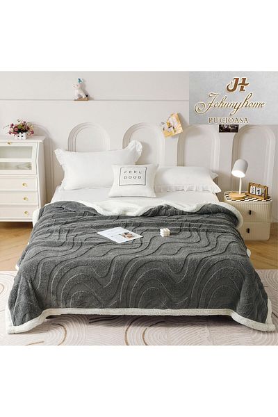 FIONNA.RO Cocolino Blanket with Fur Waves Pattern - Gray