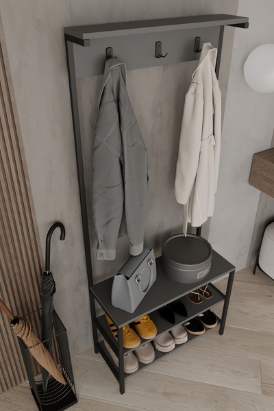Remaks VEGA Portmanto Askılık Vestiyer Konfeksiyon Askısı Ayakkabılık Dolabı-ANTRASİT