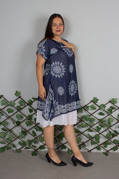 Truva XXL Cheesecloth Authentic Navy Blue Plus Size Dress – Summer and Comfortable Model