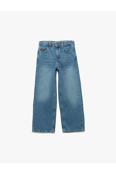 Koton Wide Denim Trousers with Cotton Pocket Detail