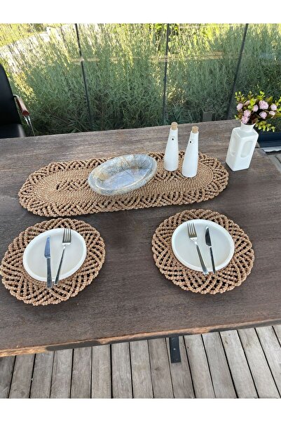Home Inn Home Textile 2-Person Tableware Set Wicker Look American Service - Runner - Stain Resistant Natural