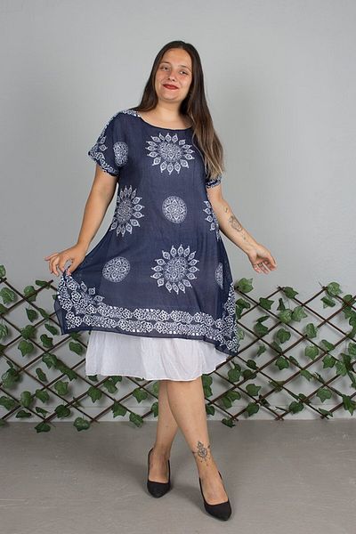 Truva XXL Cheesecloth Authentic Navy Blue Plus Size Dress – Summer and Comfortable Model