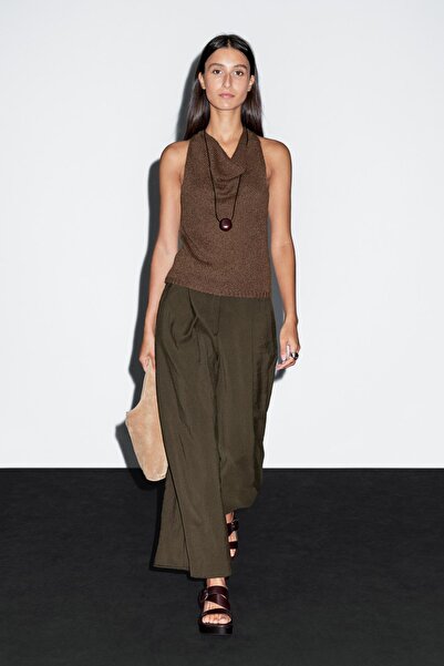 Massimo Dutti Pamuklu triko halter yaka top