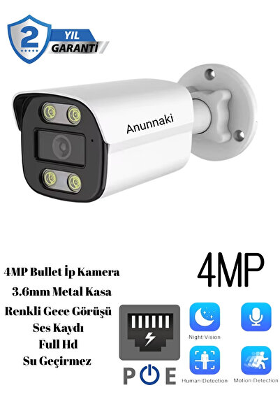 Anunnaki 4mp IP Kamera Metal Kasa 3.6mm Ses Kayıt Gece Görüşü İç ve Dış Mekan Su Geçirmez Onvif