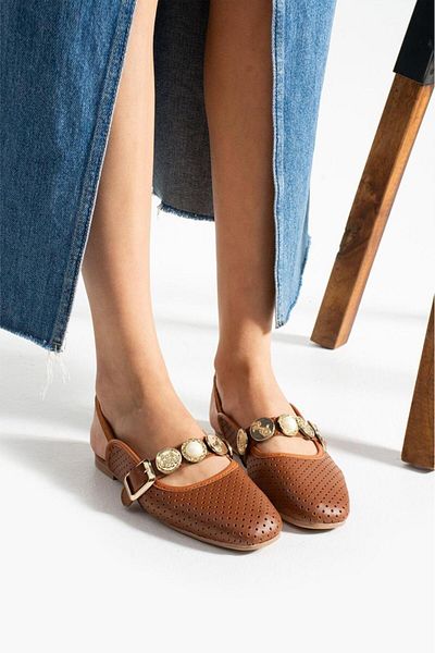 Oksit Luwe Lightweight No Sound Buckle Detailed Breathable Daily Home Office Women's Ballerinas