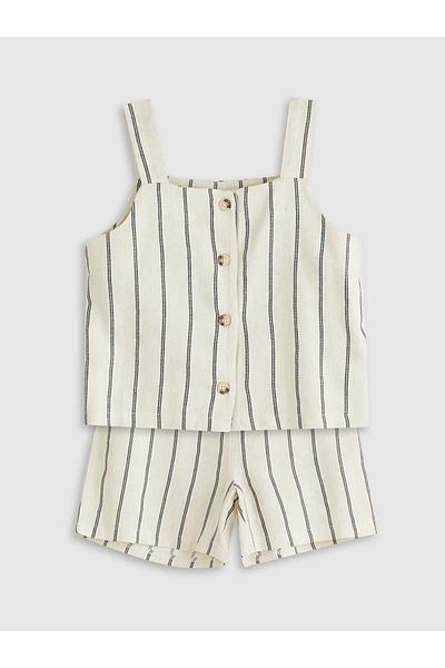 LC Waikiki Lcw kids beige linen blend girl's blouse and shorts