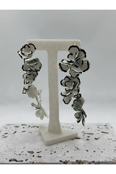 lysiaaccessory Zr Model Black and White Leaf Pattern Dangle Earrings