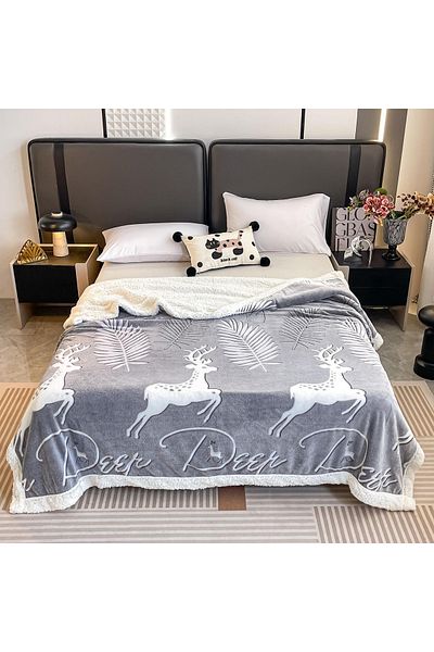 FIONNA.RO Cocolino Blanket With White Fur 200x230cm - Reindeer