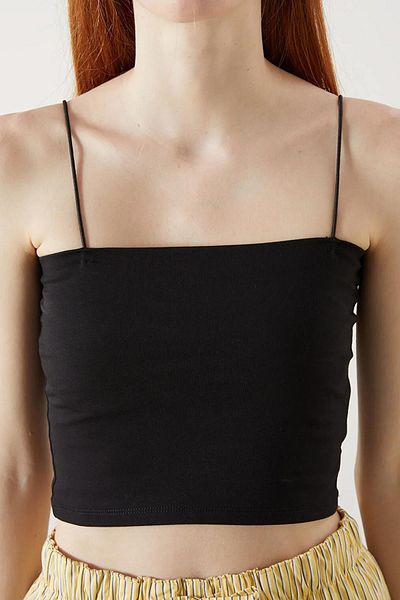 TENA Women's Black Spaghetti Strap Full Lycra Undershirt with Glope Inside
