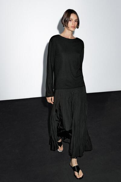 Massimo Dutti Yün karışımlı kayık yaka kazak