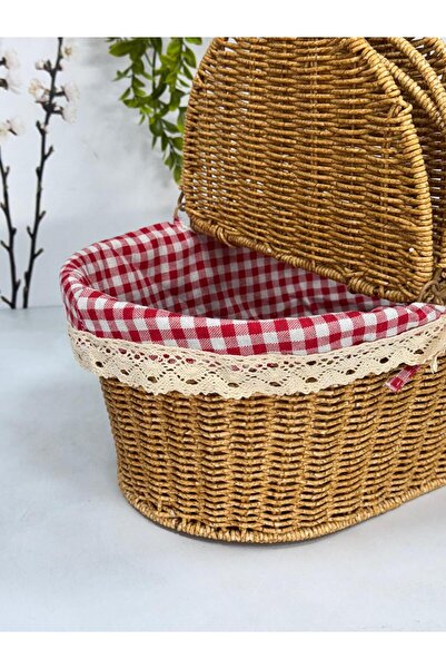 Kosova KOSAVA Kumaşlı Oval Piknik Sepeti 40 cm TKEBT Açık Kahve
