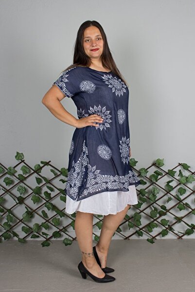 Truva XXL Φόρεμα από ύφασμα τουλίντεν αυθεντικό μπλε ναυτικό μεγάλου μεγέθους – Καλοκαιρινό και άνετο μοντέλο