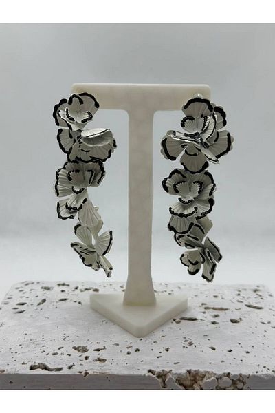 lysiaaccessory Zr Model Black and White Leaf Pattern Dangle Earrings