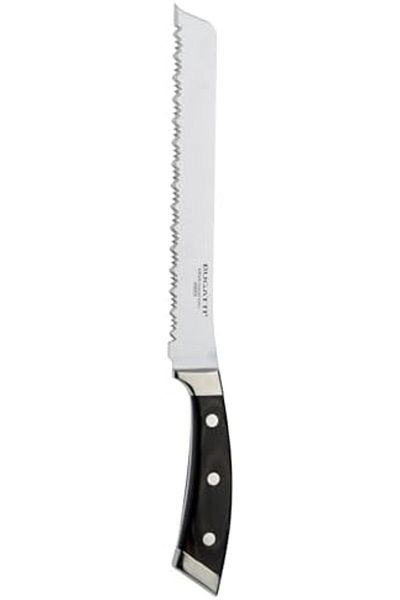 BUGATTI | Ergo Pakka Bread Knife, Kitchen Knife in Stainless Steel and Wood, Serrated Blade for Clea