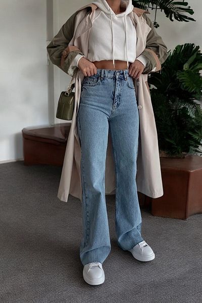 byhaziran butik Lissa Young Girl Light Blue Snow Wash High Waist Lycra Casual 90's Loose Jeans