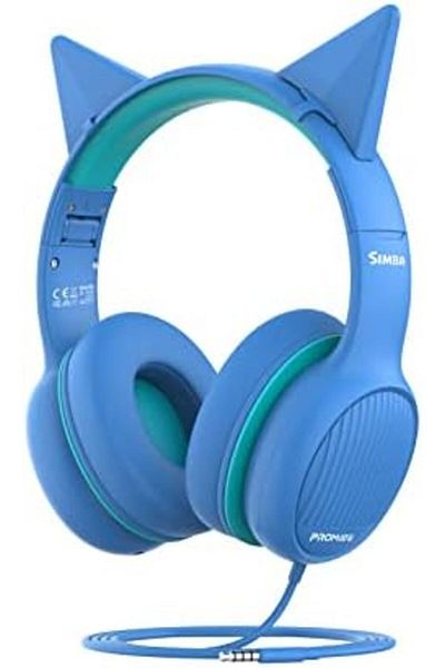 Promate Kids Headset, Cute Kids Safe Foldable Wired Over-Ear Headphones with Audio Share Port, Detac