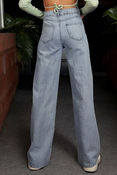 byhaziran butik Denzell Light Blue Snow Wash High Waist Stretchy Stylish Wide Leg Jeans