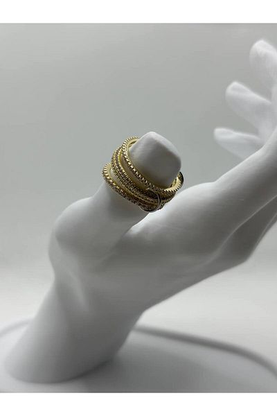 lysiaaccessory 3-Piece Stone Combination Steel Ring Set – Gold Color White Stone